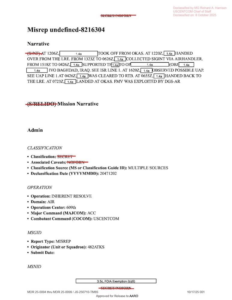 Vignette PDF — DOW-UAP-D18, Mission Report, Iraq, December 2022