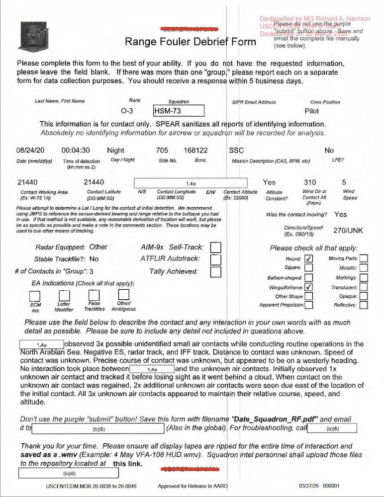 Vignette PDF — DOW-UAP-D56, Range Fouler Debrief, Arabian Sea, August 2020