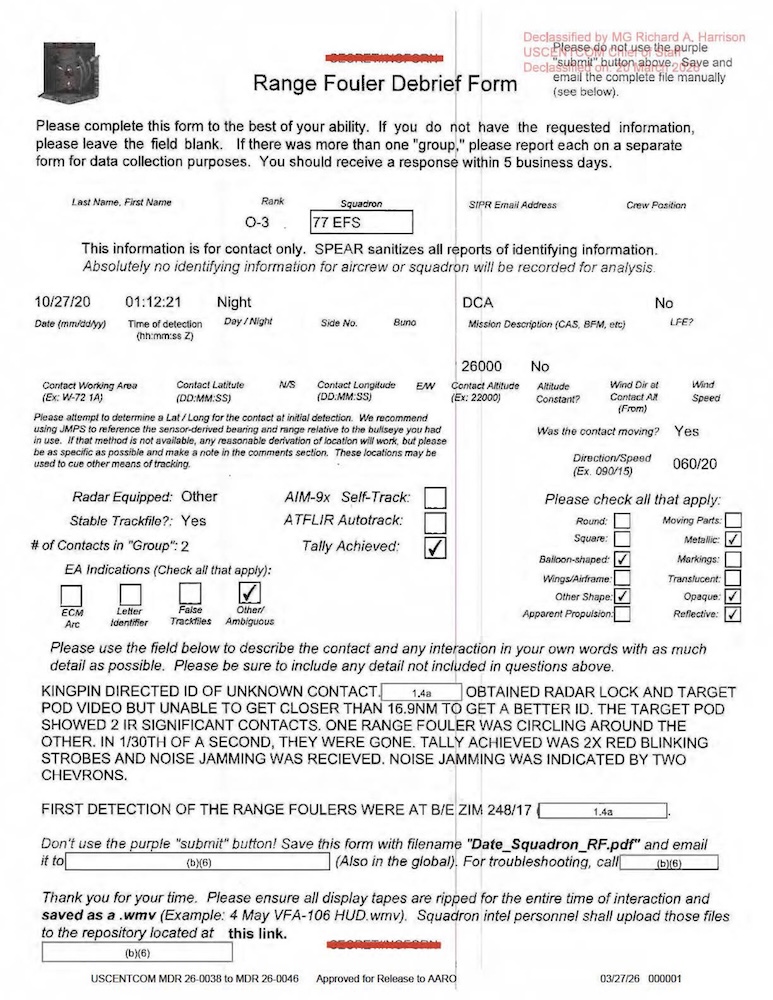 Vignette PDF — DOW-UAP-D58, Range Fouler Debrief, NA, October 2020
