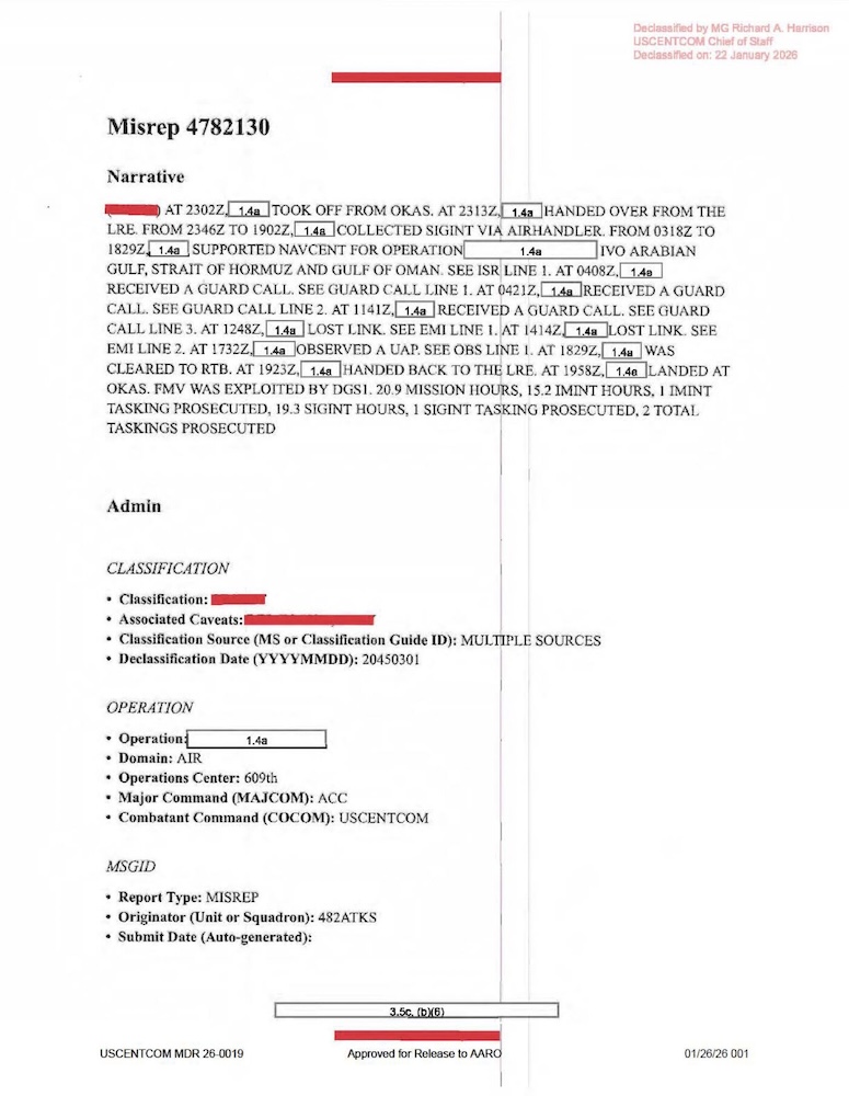 Vignette PDF — DOW-UAP-D62, Mission Report, Strait of Hormuz, September 2020