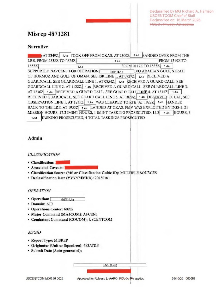 Vignette PDF — DOW-UAP-D63, Mission Report, Strait of Hormuz, October 2020