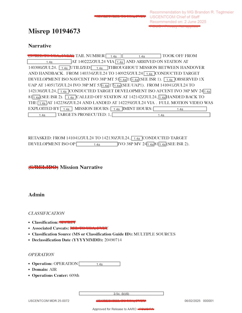 Vignette PDF — DOW-UAP-D75, Mission Report, Gulf of Aden, July 2024