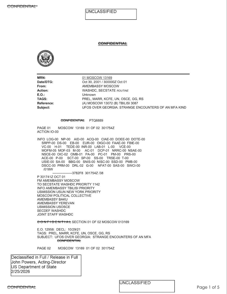 Vignette PDF — State Department UAP Cable 3, Tbilisi, Georgia, October 30, 2001